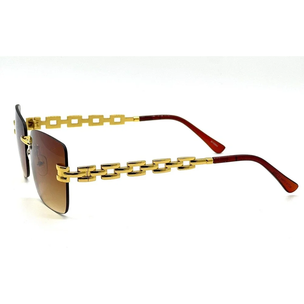 Men Sunglasses Square Gold Metal Frame Brown Lens Hip Hop Street‎ Shades Classic
